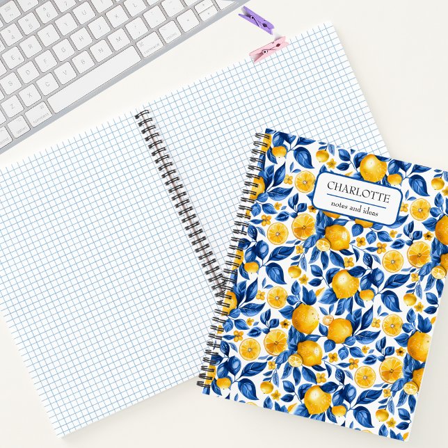 Lemon Pattern Tropical Fruit Personalized Name Notebook (Creator Uploaded)