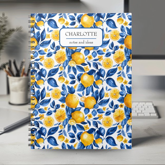 Lemon Pattern Tropical Fruit Personalized Name Notebook (Creator Uploaded)