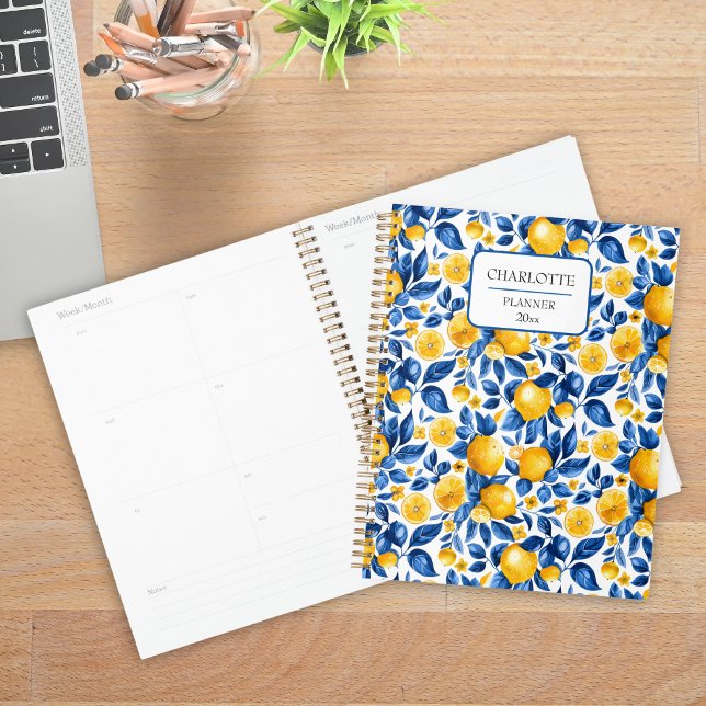 Lemon Pattern Tropical Fruit Personalized Name Planner (Creator Uploaded)