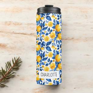 Lemon Pattern Tropical Fruit Personalized Name Thermal Tumbler