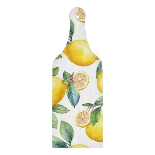 lemon pattern water color painted cutting board