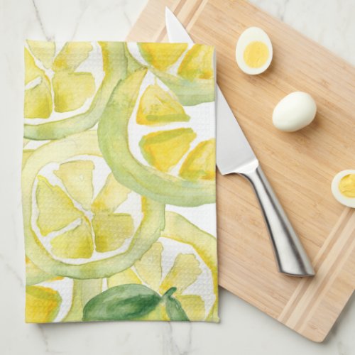 Lemon pattern watercolor painting kitchen towel