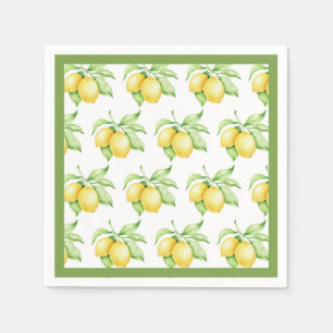 Lemon Pattern Watercolor Simple Green Trim Napkins