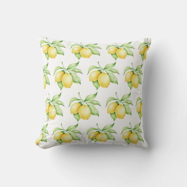 Lemon Pattern Watercolor Simple Throw Pillow (Front)