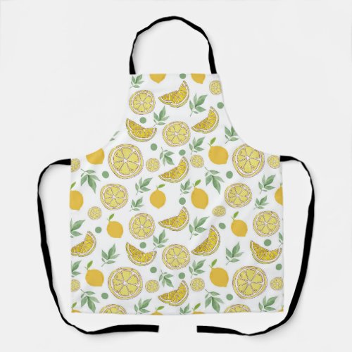 lemon pattern with leaves and citrus slices  apron