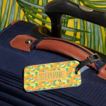 Lemon Pattern With Name Orange Luggage Tag by ArianeC at Zazzle