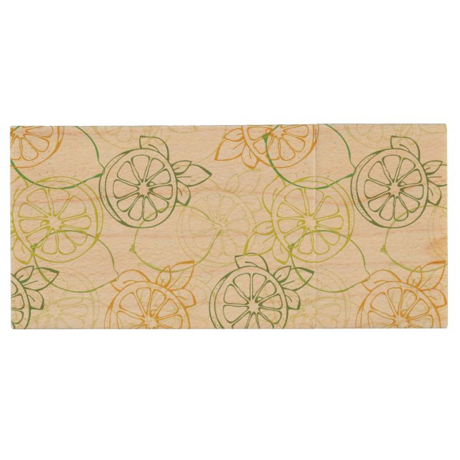 Lemon Pattern Wood Flash Drive (Front)