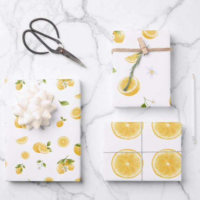 Lemon Pattern Wrapping Paper Sheets (Front)