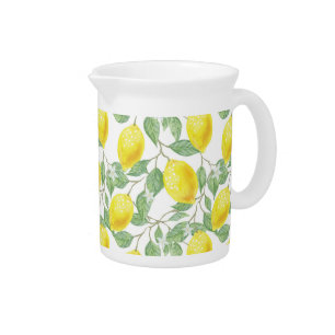 Lemon Pattern Yellow and Green Beverage Pitcher