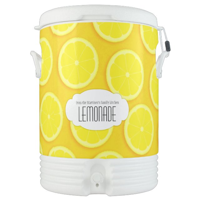 Lemon patterned lemonade yellow name cooler (Front)