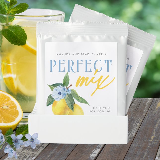 Lemon "Perfect Mix" Bridal or Wedding Favor Lemonade Drink Mix (Perfect Mix Personalized Bridal Shower Lemonade Mix Favor Packets. Sets of 12)