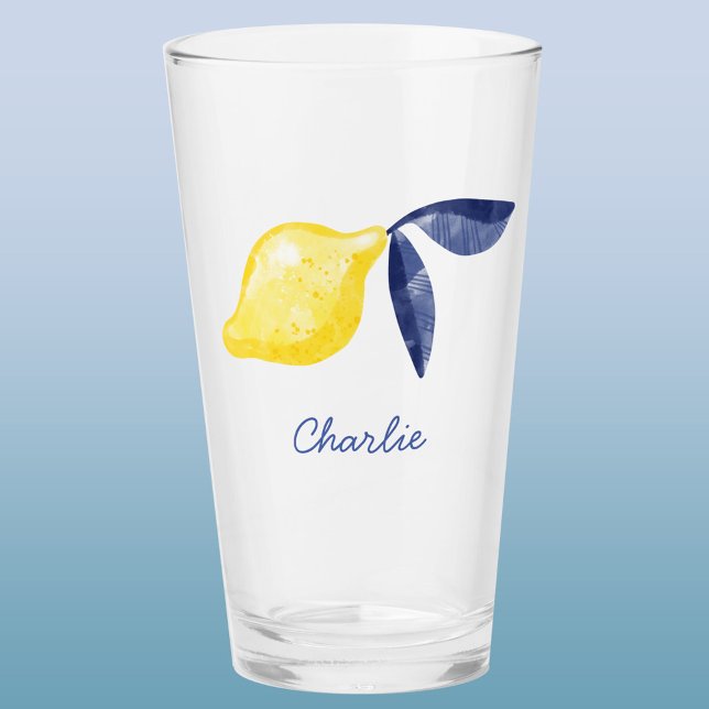Lemon Personalized Glass (Lemon watercolor personalized custom name glass tumbler)
