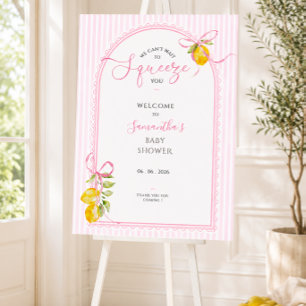 Lemon pink bow baby girl shower welcome sign