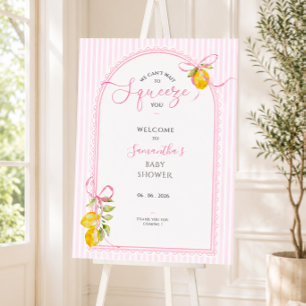  Lemon pink bow baby girl shower welcome sign