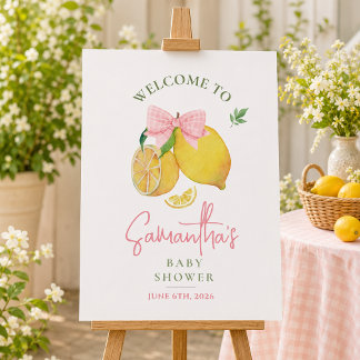 Lemon pink bow baby shower welcome sign
