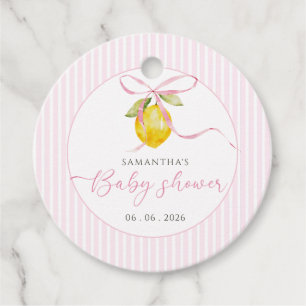 Lemon pink bow coquette baby girl shower favor tags