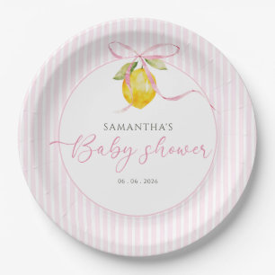 Lemon pink bow coquette baby girl shower paper plates