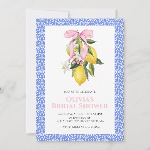 Lemon Pink Bow Coquette Bridal Shower Invitation