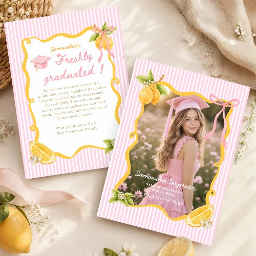 Lemon pink bow Graduation Announcement