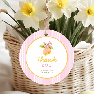 Lemon pink bow graduation party favor tags