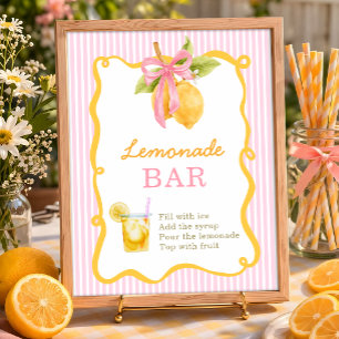 Lemon Pink bow graduation party Lemonade bar Poster