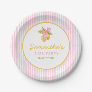 Lemon pink bow graduation party  paper plates