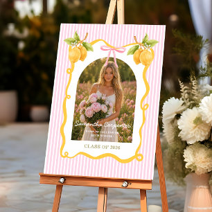 Lemon pink bow Graduation Party Sign