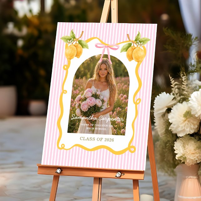 Lemon pink bow Graduation Party Sign  (Creator Uploaded)