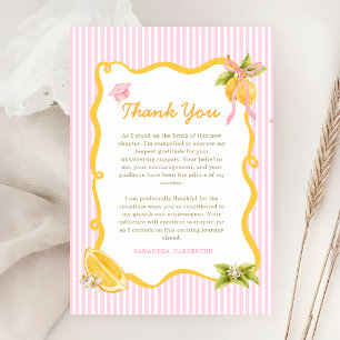  Lemon pink bow Graduation party  Thank You Card