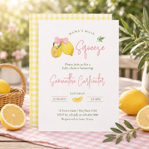 Lemon pink bow main squeeze baby shower invitation
