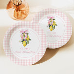 Lemon Pink Bow preppy Coquette 1st birthday Paper Plates<br><div class="desc">Coquette Lemon with Pink Bow preppy 1st birthday with pink gingham.</div>