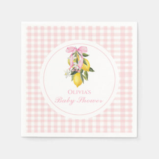 Lemon Pink Bow preppy Coquette baby shower Napkins