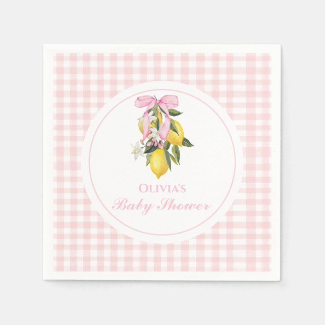 Lemon Pink Bow preppy Coquette baby shower Napkins (Front)