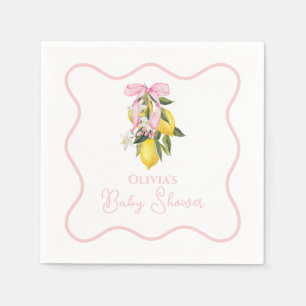 Lemon Pink Bow preppy Coquette Baby Shower Napkins