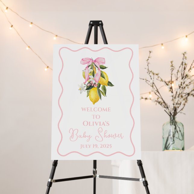 Lemon Pink Bow preppy Coquette baby Shower welcome Foam Board (In Situ (Stand))
