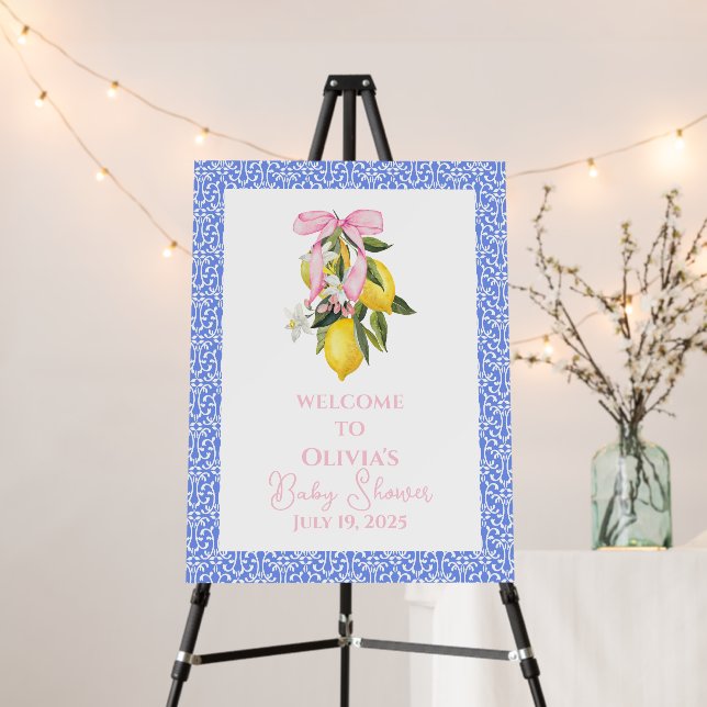 Lemon Pink Bow preppy Coquette Baby Shower welcome Foam Board (In Situ (Stand))