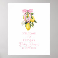 Lemon Pink Bow preppy Coquette Baby Shower welcome