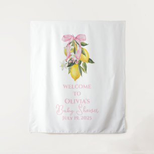 Lemon Pink Bow preppy Coquette Baby Shower welcome Tapestry