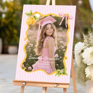 Lemon Pink bow preppy Graduation welcome sign