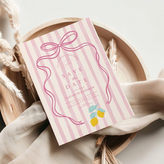 Lemon Pink Bow Wedding Save The Date (Creator Uploaded)