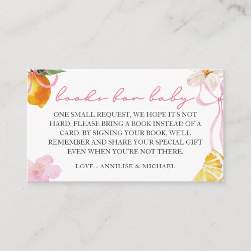 Lemon &amp; Pink Bows Books for Baby Library Enclosure Card