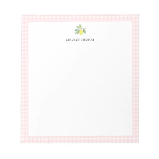 Lemon Pink Gingham Border Personalized Notepad