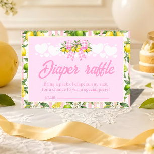 Lemon & Pink Gingham Bow Baby Shower Diaper Raffle Enclosure Card