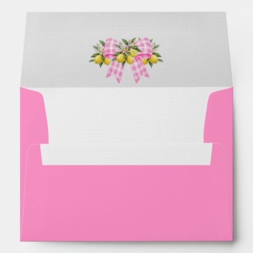 Lemon & Pink Gingham Bow Baby Shower  Envelope