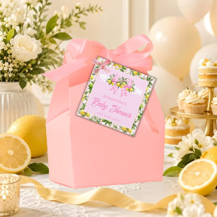 Lemon & Pink Gingham Bow Baby Shower Favor Tags