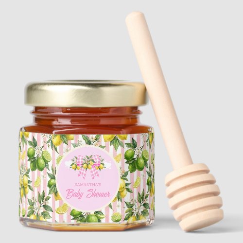 Lemon & Pink Gingham Bow Baby Shower Honey Jar Favors