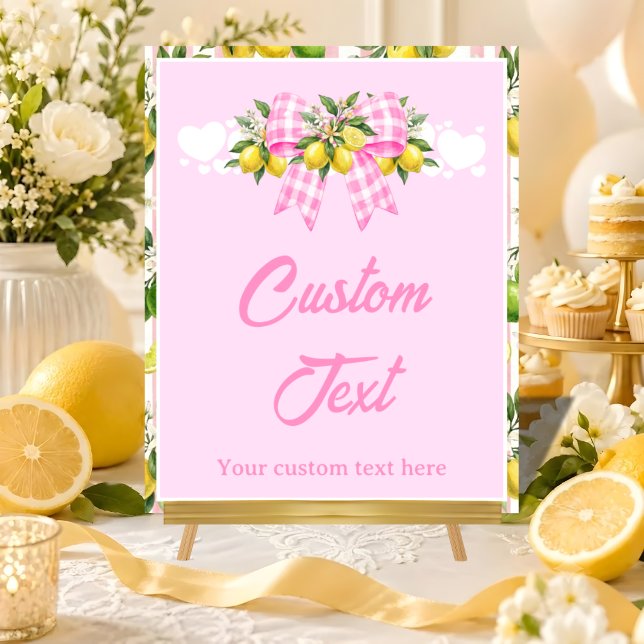 Lemon & Pink Gingham Bow Baby Shower Table Sign (Creator Uploaded)