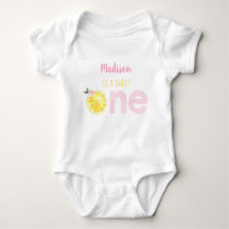 Lemon Pink Gold Floral First Birthday Baby Bodysuit
