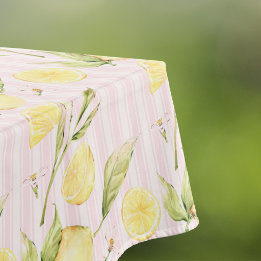Lemon Pink Stripes Summer Tablecloth