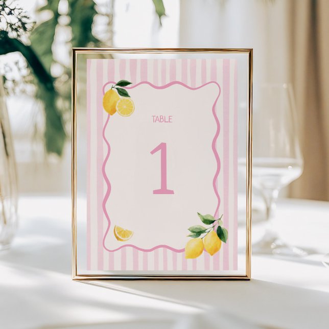 Lemon Pink Stripes Table Number (Creator Uploaded)